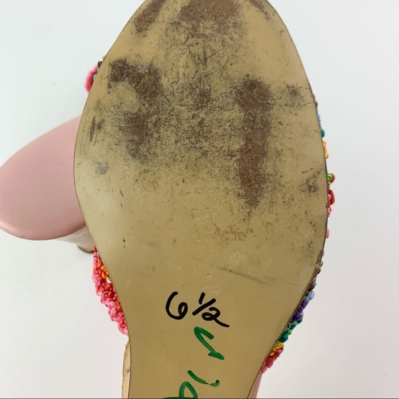 Jack Rogers Vintage Heels Raffia Rainbow Cork Wedge 70s 6.5 - Picture 10 of 12